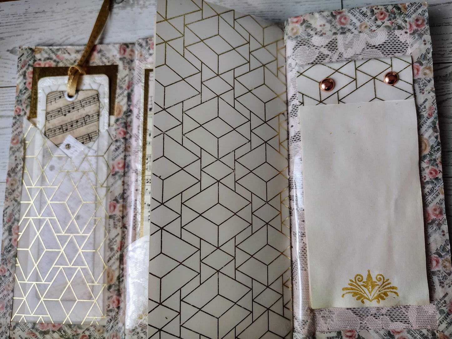 Laminated Lace Floral and Music Junk Journal