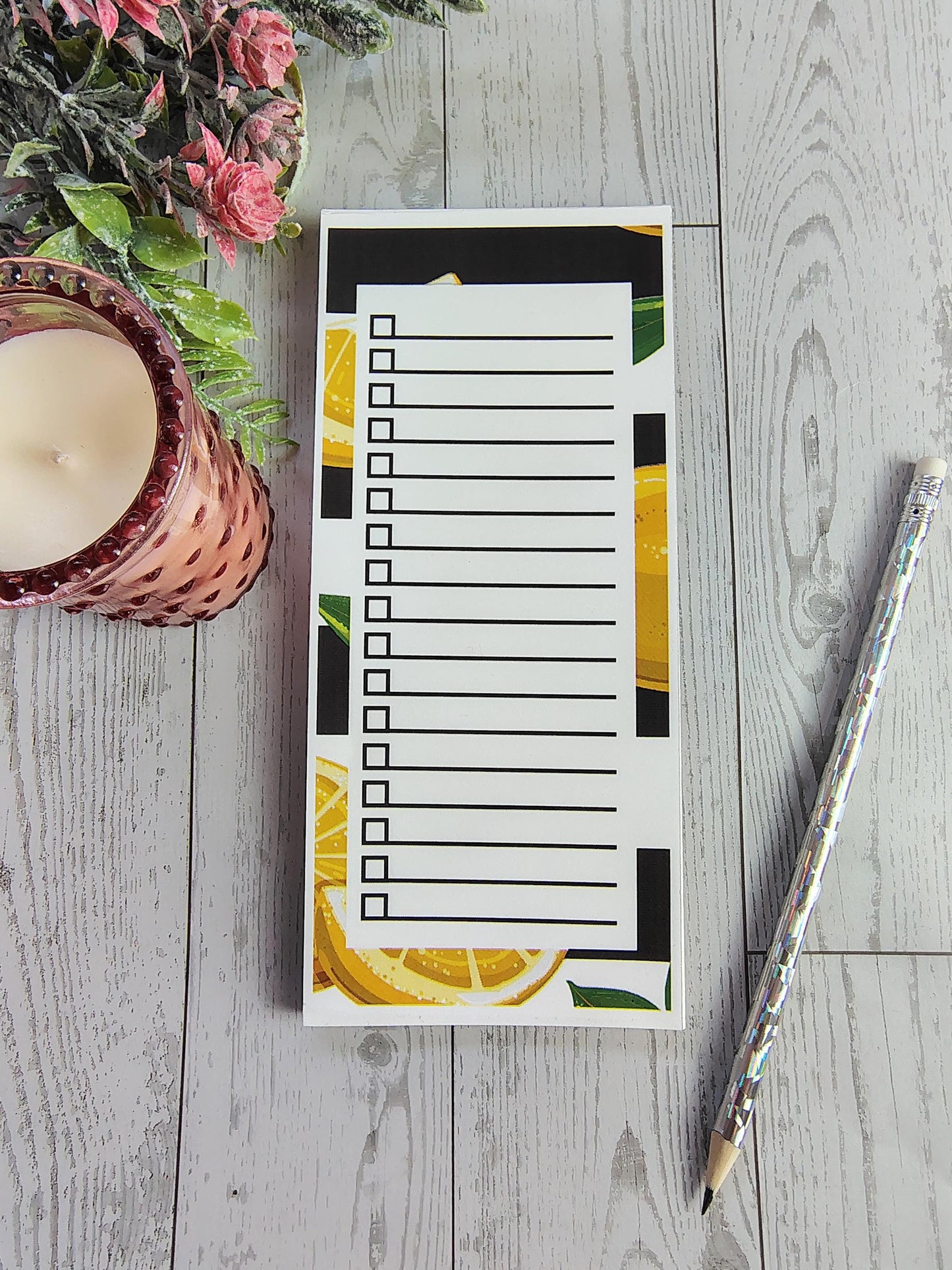 Floral, Lemon, and Stain Glass Magnetic Notepad With Check Off Boxes
