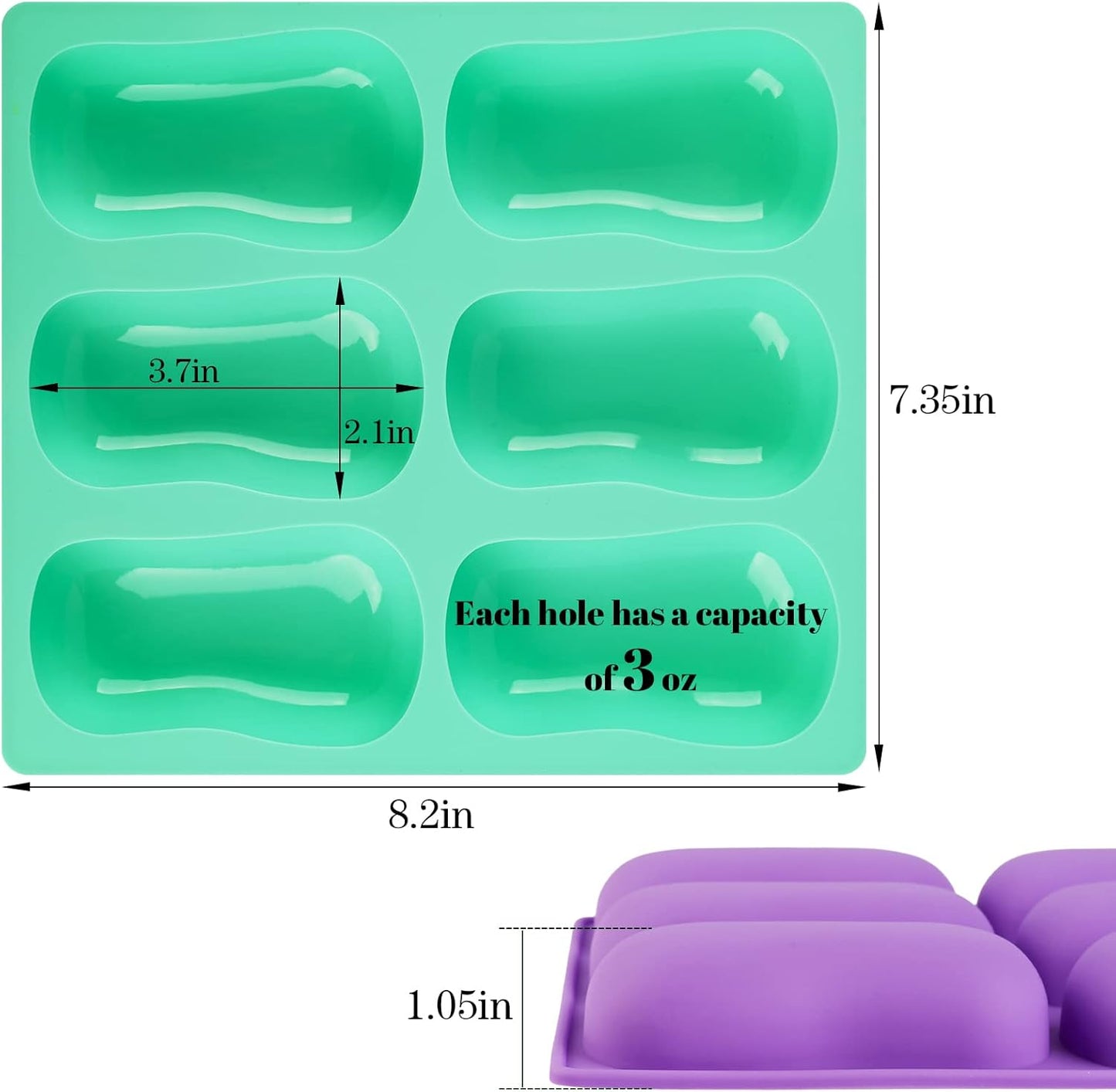 2 Pack 6 Cavity DIY Silicone Soap Molds