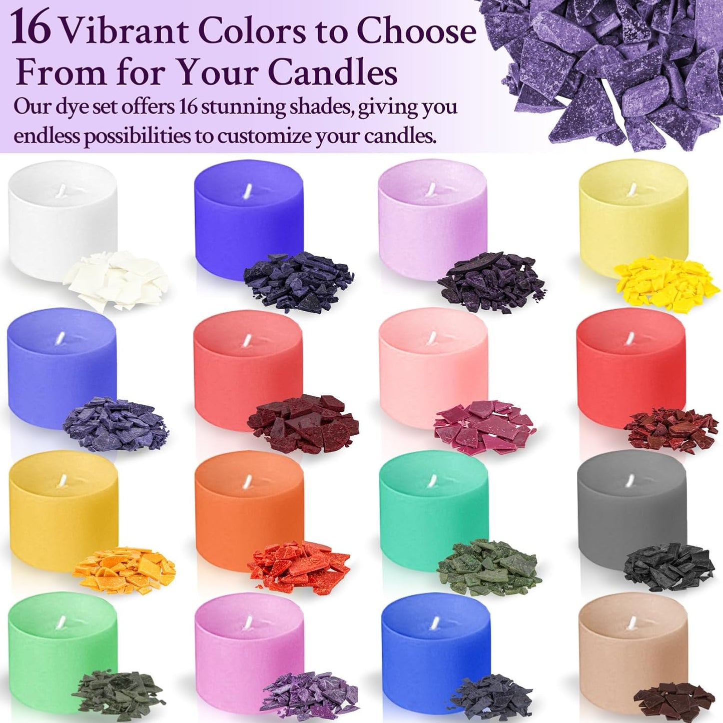 Candle Color Dye for Soy Wax - 16 Popular Vibrant Colors Wax Dye