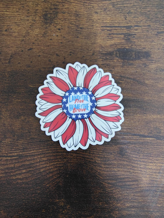4th of July Flower Land of the free home of the Brave Sticker