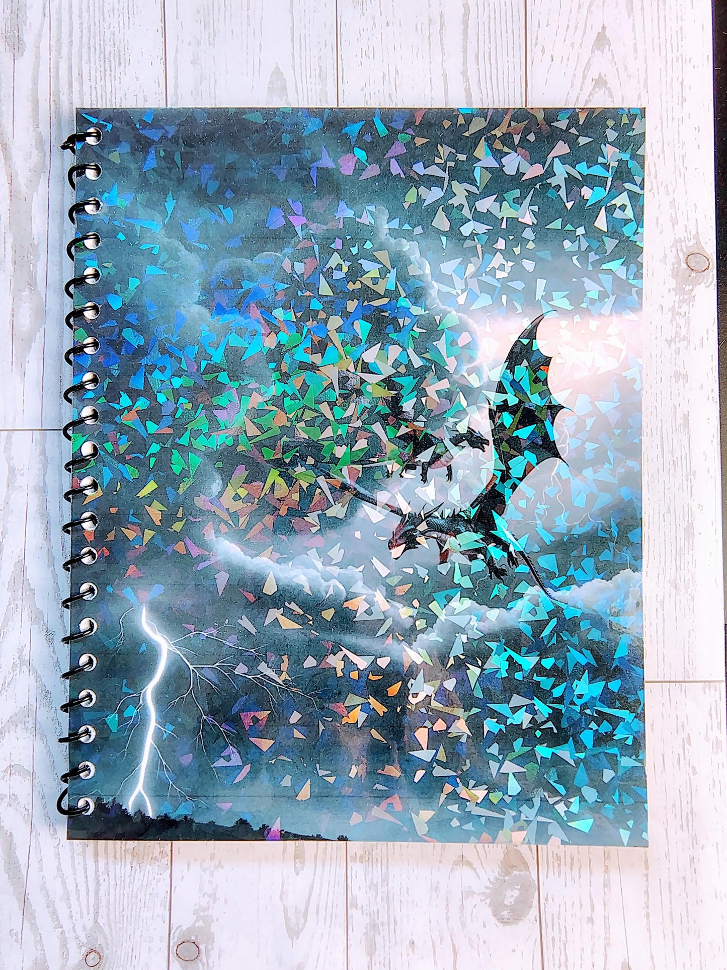 Holographic wolf and dragons Spiral Notebooks