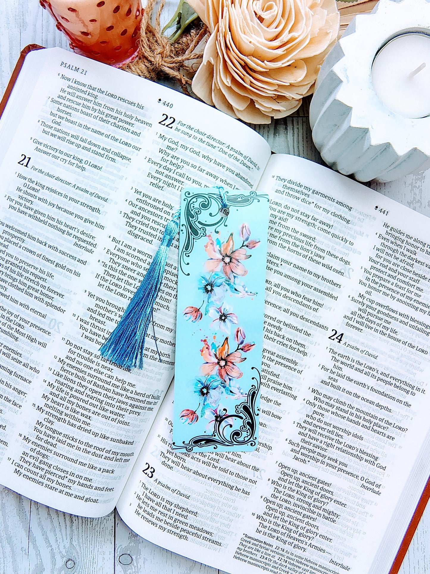 Pastel Floral Bookmarks with Tassels with lamination.