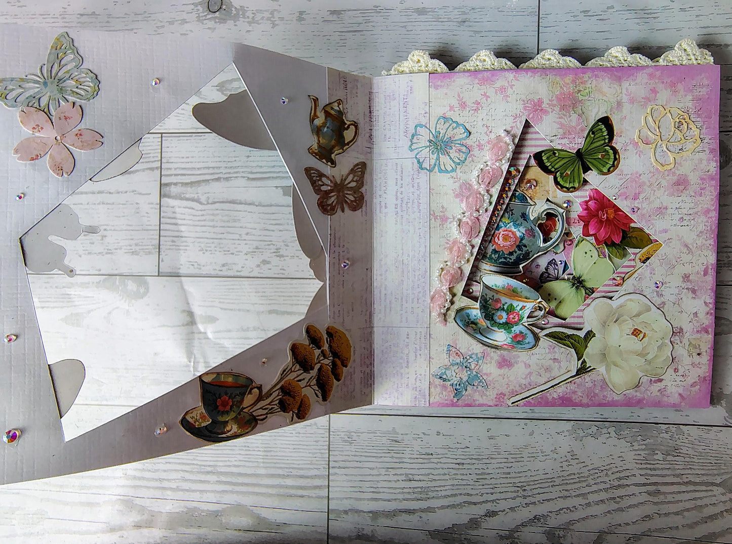 Tunnel book Journals, garden butterfly tea party.