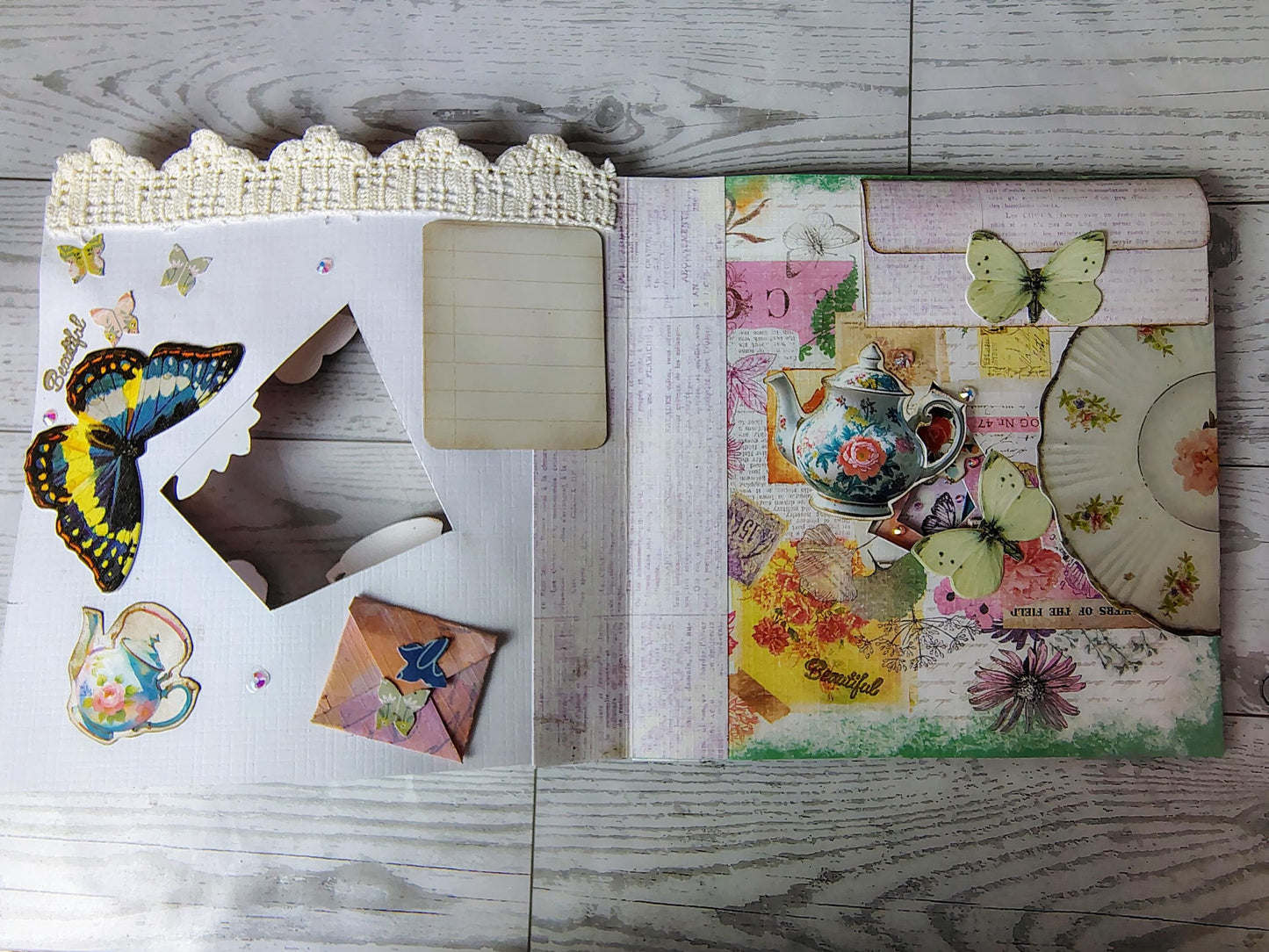 Tunnel book Journals, garden butterfly tea party.