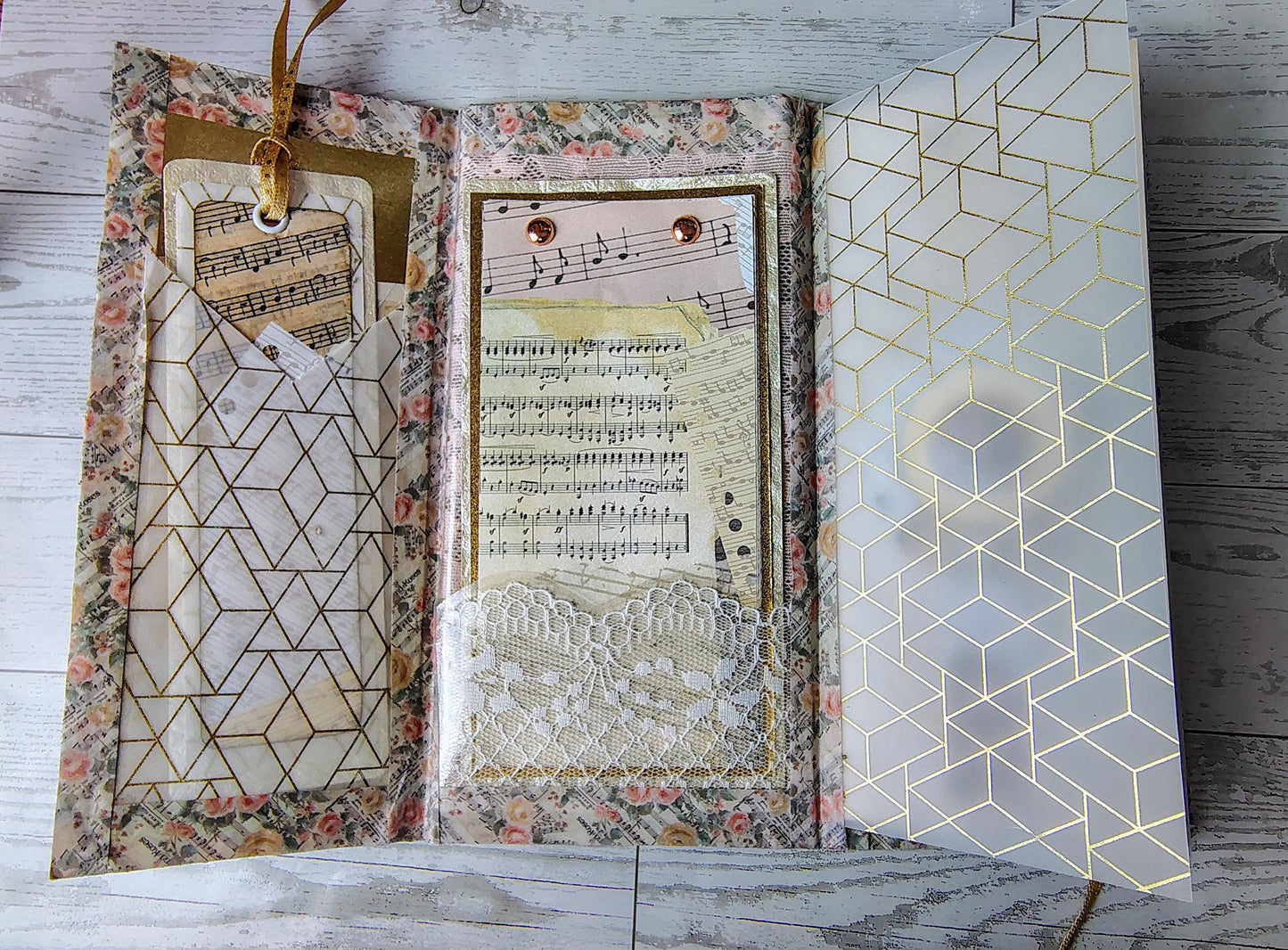 Laminated Lace Floral and Music Junk Journal