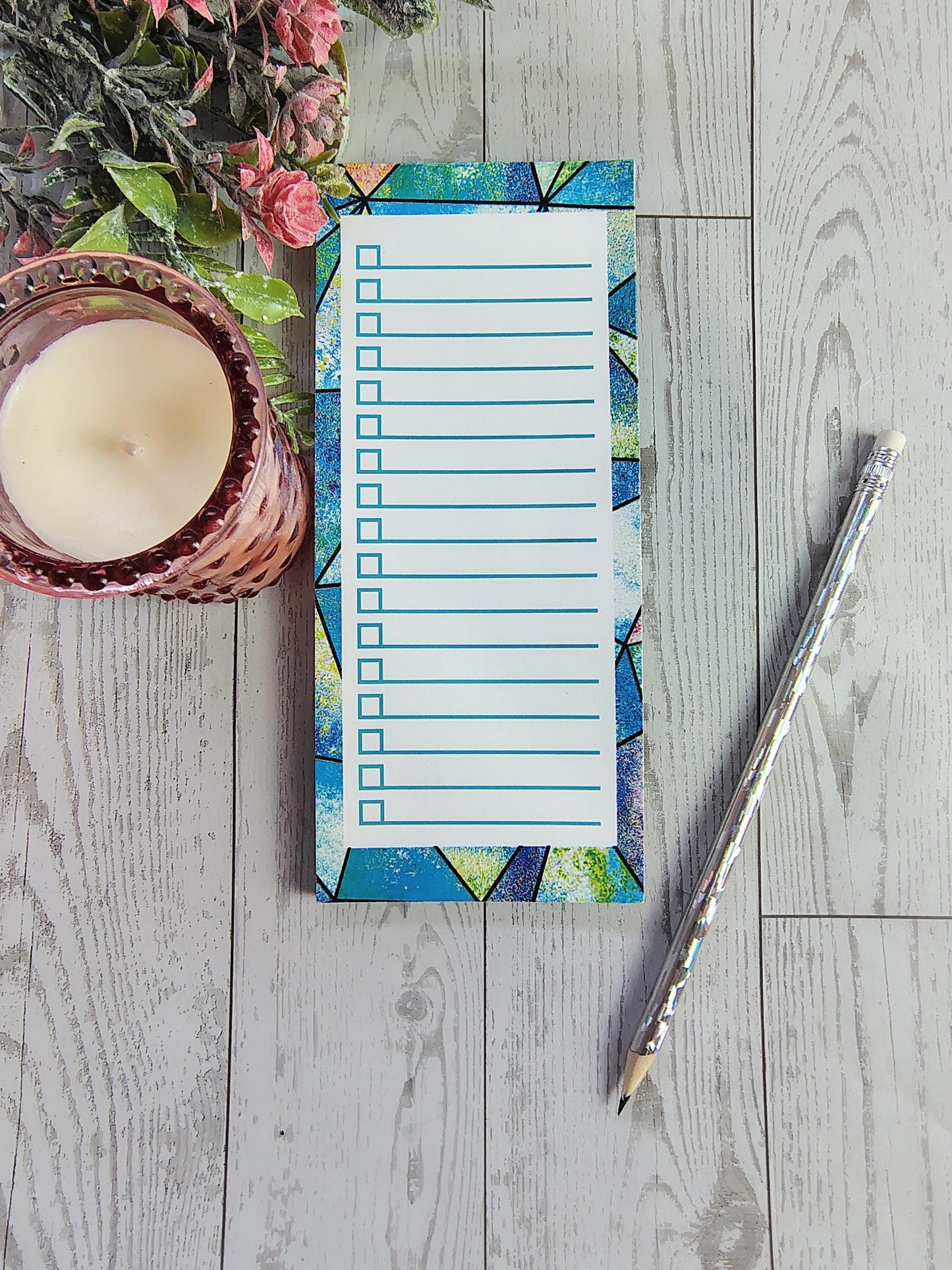Floral, Lemon, and Stain Glass Magnetic Notepad With Check Off Boxes