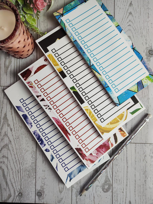 Floral, Lemon, and Stain Glass Magnetic Notepad With Check Off Boxes