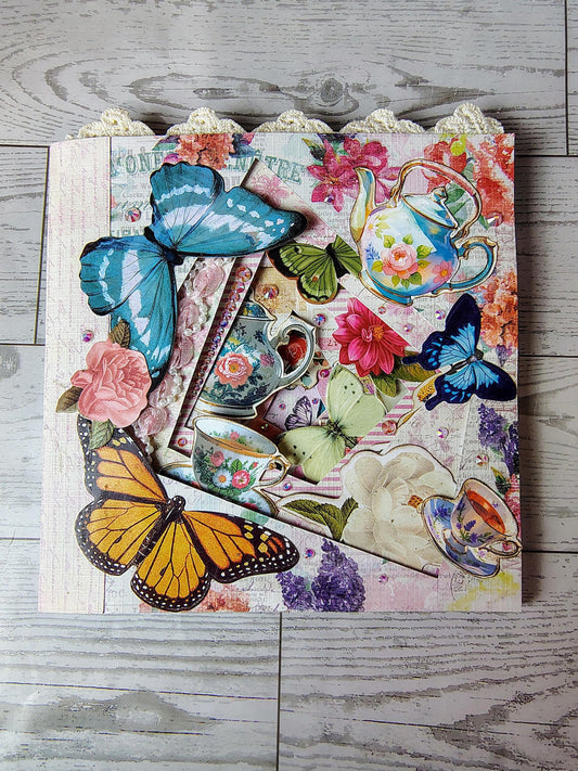 Tunnel book Journals, garden butterfly tea party.