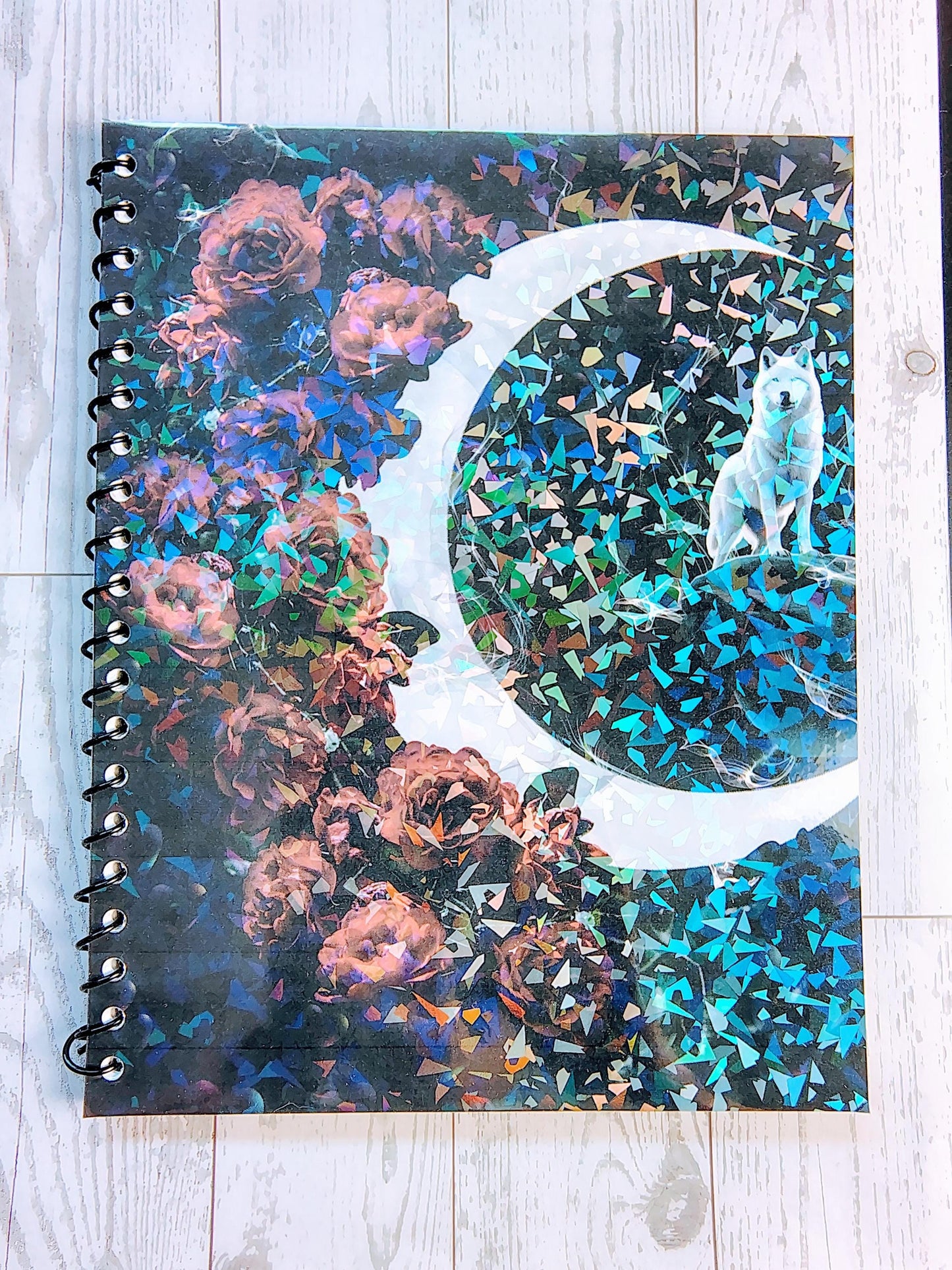 Holographic wolf and dragons Spiral Notebooks